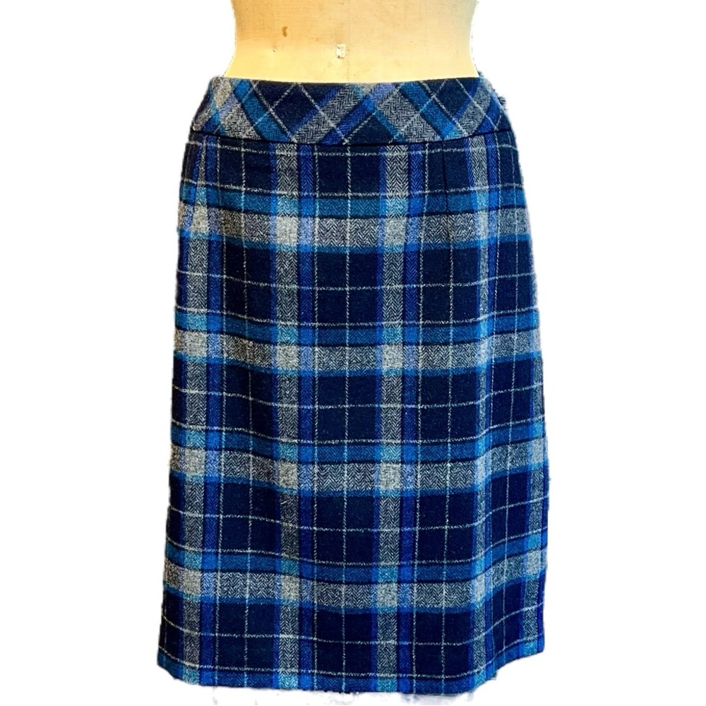 VINTAGE tartan plaid mini midi pencil skirt‎ wool blend dark academia preppy 90s